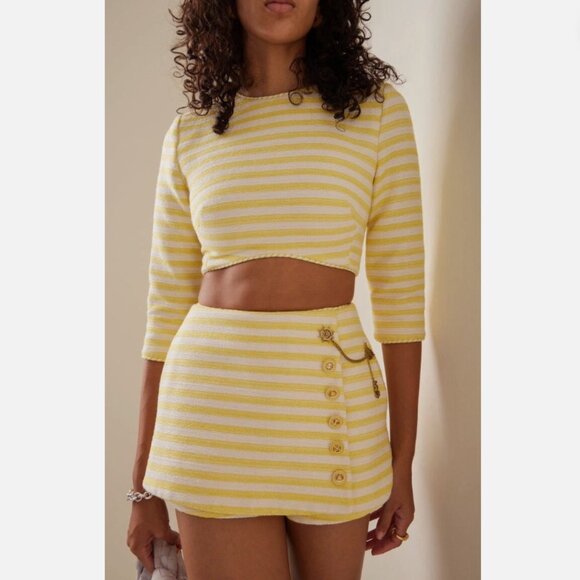 ZIMMERMANN Set 2 pc.High Tide Nautical Skort Shorts Top yellow Striped sz AU 1 - Picture 1 of 12